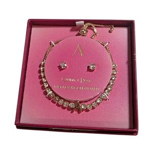 Quinn + Rose Initial A Bracelet & Stud Earrings Set | 14KT Gold Plated NIB